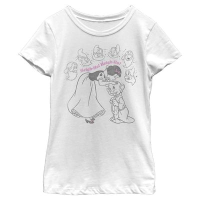 Disney Snow White and The Seven Dwarfs Heigh-Ho Line Art Girls Standard T-Shirt, X-Large