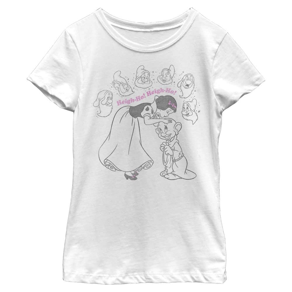 Disney Snow White and The Seven Dwarfs Heigh-Ho Line Art Girls Standard T-Shirt, X-Large