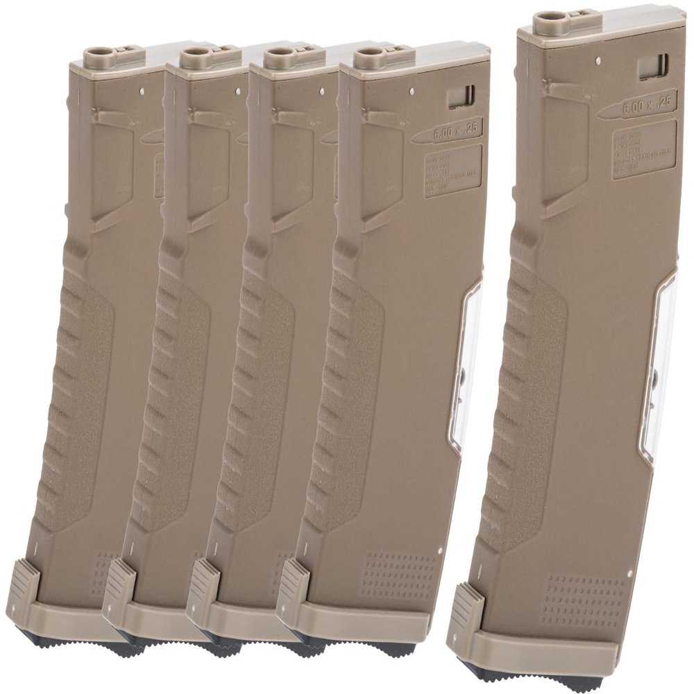 Evike Airsoft - BAMF GEN2 Polymer 190rd Mid-Cap Mag for M4-Style Series Airsoft AEGs (Model: Tan / 5 Pack)