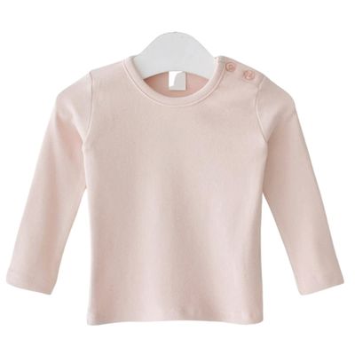 Newborn Baby Girl Crew Neck Blouses Long Sleeves Solid Color T-Shirt Top Bottom Cotton Top Basic Tees Plain Shirt (Pink,3-6 Months,3 Months,6 Months)