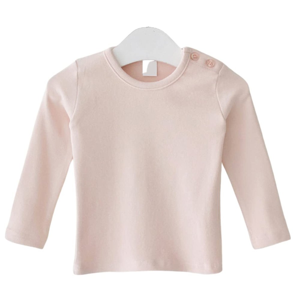 Newborn Baby Girl Crew Neck Blouses Long Sleeves Solid Color T-Shirt Top Bottom Cotton Top Basic Tees Plain Shirt (Pink,3-6 Months,3 Months,6 Months)