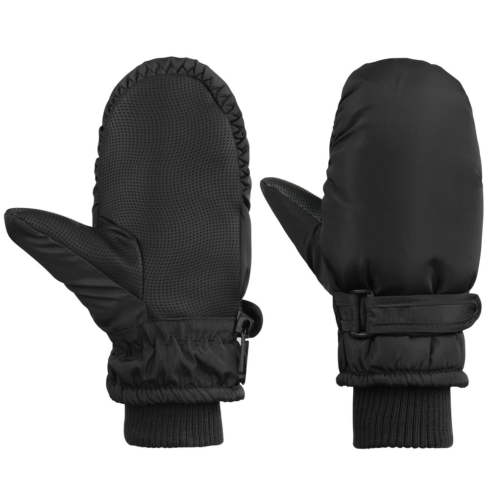 American Trends Toddler Winter Gloves Snow Mittens for Kids Girls Boys Waterproof Ski Mitten Warm Fleece Glove Pure Black M