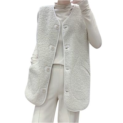 tuduoms Winter Coats Womens Girls Warm Sherpa Vest Pockets Button Down Fuzzy Faux Shearling Teddy Jacket Gilet Waistcoat