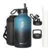 Coolflask 64 oz Water Bottle Insulated with Straw&3 Lids, Half Gallon Water Jug Galaxy Large Metal Stainless Steel Vacuum Flask for Gym, Sports and Travel, Keep Cold 48H Hot 24H,Turquoise view 1