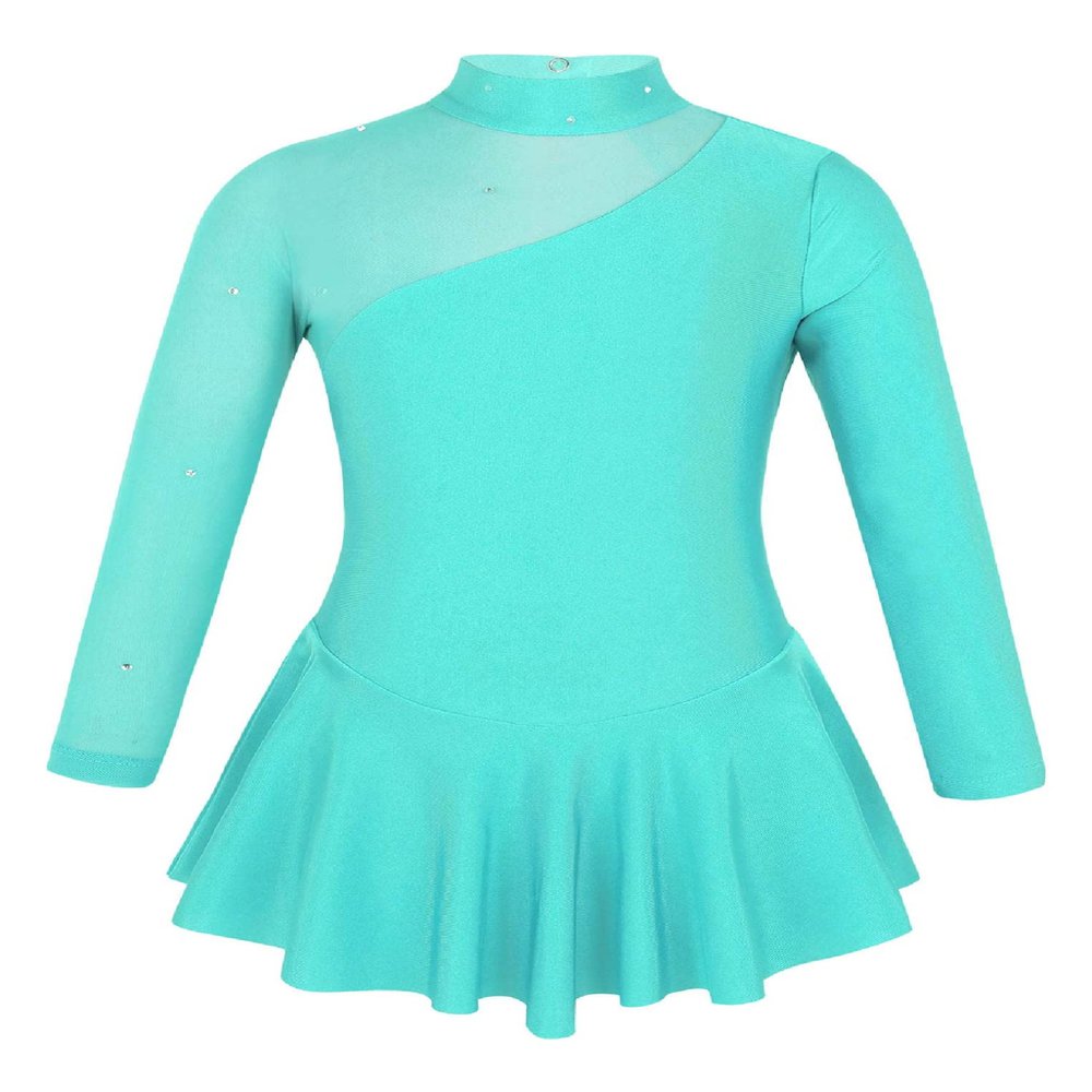 Oyolan Kid Girls Mock Neck Mesh Splice Roller Ice Figure Skating Dress Leotard Ballet Dance Wear Outfit Costumes Mint Green 6 Years