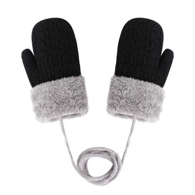 Baby Toddler Warm Knitted Gloves Fleece Lined Thick Thermal Full Finger Mittens for Girls Boys Age 1-3Years Gift (black)