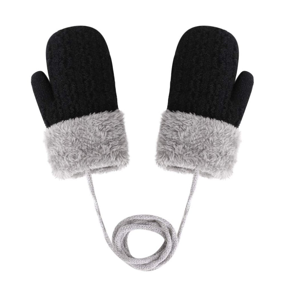 Baby Toddler Warm Knitted Gloves Fleece Lined Thick Thermal Full Finger Mittens for Girls Boys Age 1-3Years Gift (black)