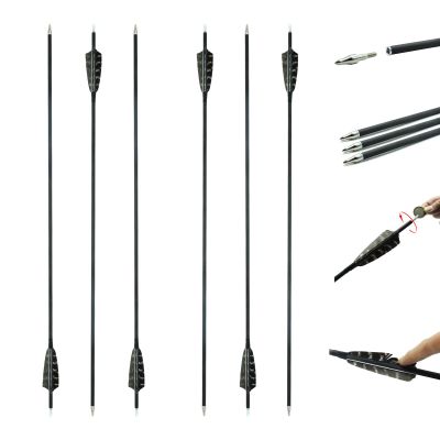 6/12 Pcs Carbon Arrows 30 Inch for Archery Shooting Spine 500 Arrows with Natural Feathers Competition Practice Hunting for Traditional Long Recurve Bows and Compound Bows (6 Pcs)