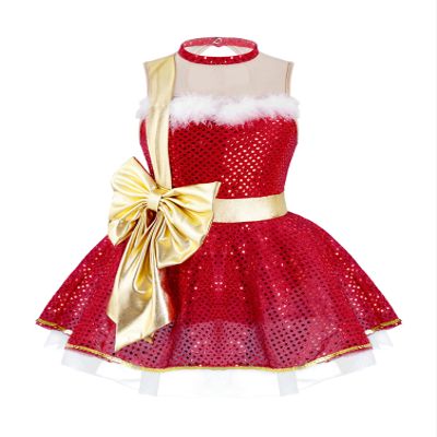 Moily Kids Girls Christmas Dance Dress with Sequins - Figure Skating Tutu Ballet Leotard - Red, Size 10 Years
