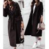 tuduoms Womens Ladies Long Trench Coat Wool Blend Pea Coat Warm Winter Belted Wrap Coats Outwear Cardigan Jacket Overcoat view 3