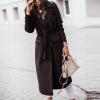 tuduoms Womens Ladies Long Trench Coat Wool Blend Pea Coat Warm Winter Belted Wrap Coats Outwear Cardigan Jacket Overcoat view 4