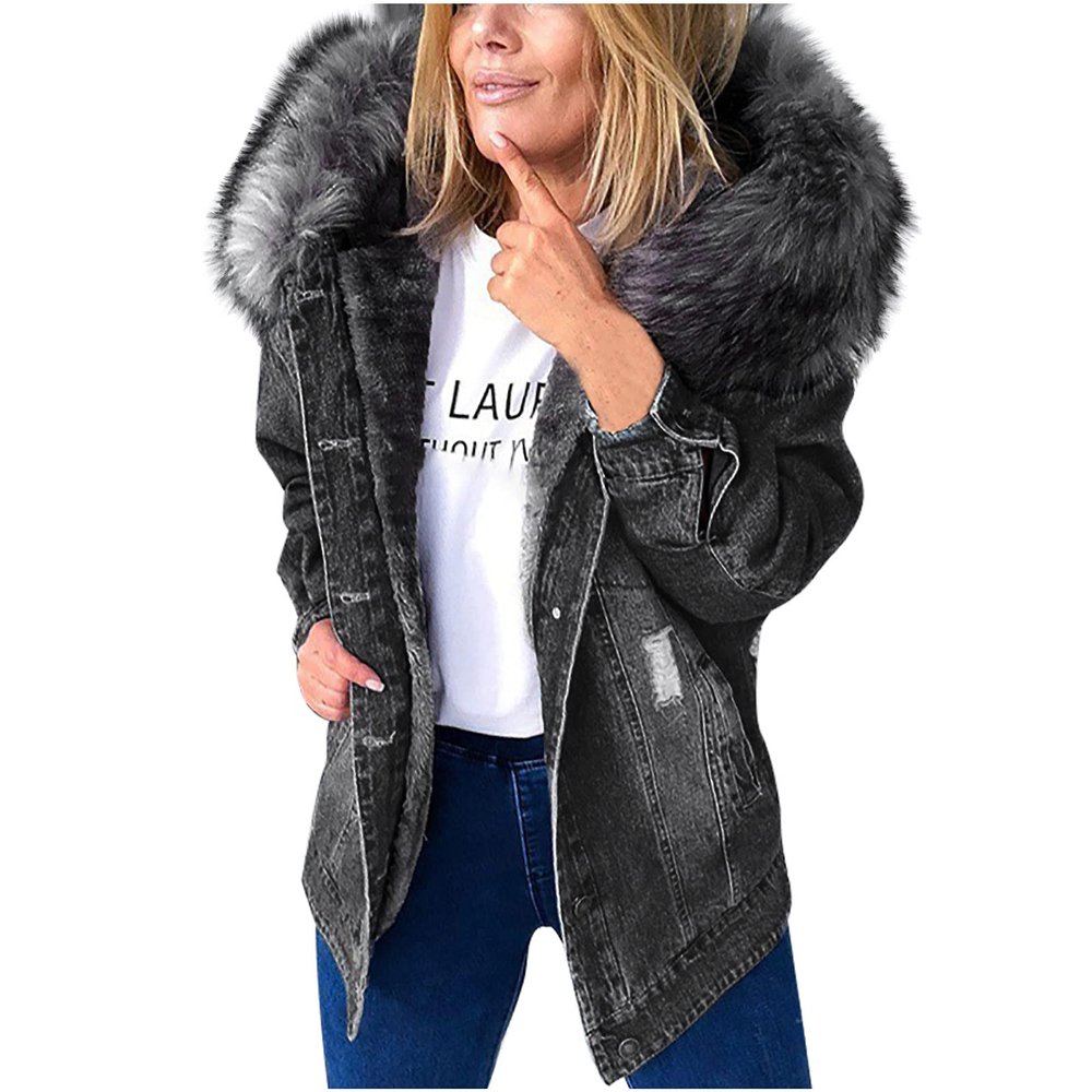 tuduoms Womens Warm Winter Jacket Coat Thick Fleece Lined Parka Jacket Faux Fur Hooded Coats with Pockets Plus Size Outwear