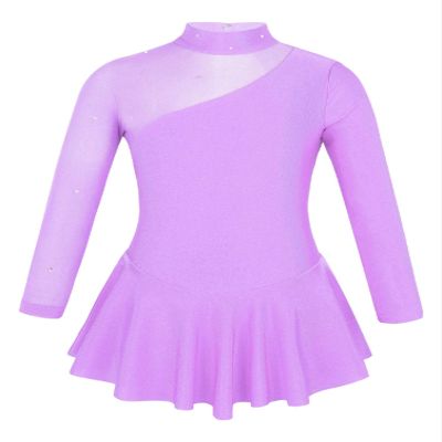 winying Girls Mock Neck Long Sleeves Tulle Splice Cut Out Back Roller Ice Figure Skating Dress Ballet Dancewear Lavender 6 Years