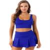 Yihuimin Women's 2 Piece Cheerleading Uniforms Casual Sport Crop Tops with Pleated Skirt Activewear Royal_Blue Large view 2