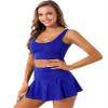 Yihuimin Women's 2 Piece Cheerleading Uniforms Casual Sport Crop Tops with Pleated Skirt Activewear Royal_Blue Large view 4