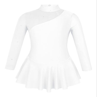 VernLan Girls Mesh Spliced Figure Ice Skating Dress Leotard Ruffle Skirt Lyrical Ballet Dance wear Performnce Costumes White 8 Years