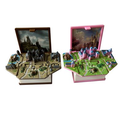 Davidamy's Gift 3D Pop-up Book Mini Castle Toys Cute Keychain for Kids Backpack, 3D Castel Scene for Girls Gift for Party Birthday etc. -Pack of 2PCS (Pink + Brown Castle Books)