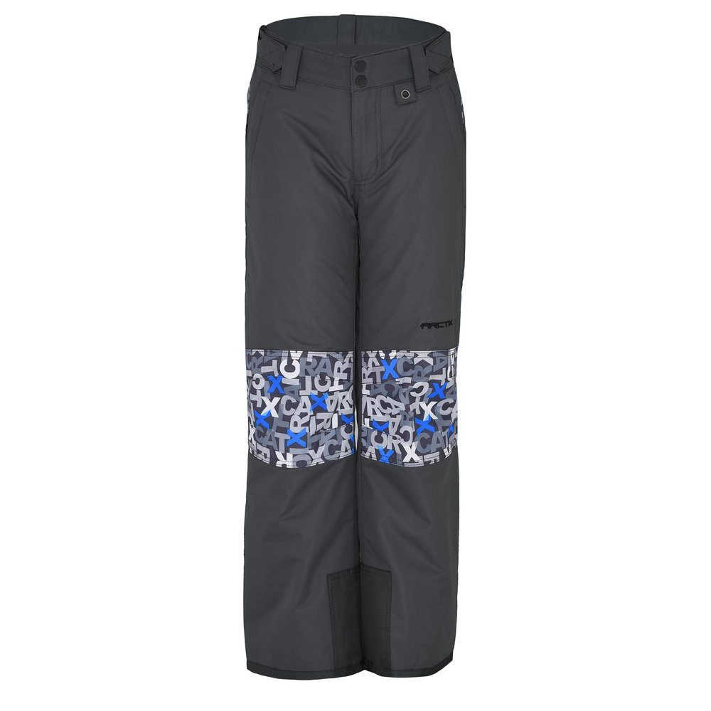 Arctix Kids Snow Pants with Reinforced Knees and Seat, Charcoal/Lettter Toss Blue, X-Small