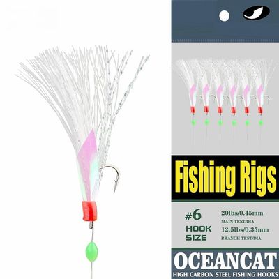 5/10/25/50/100 Packs Fishing Rigs 6 Hook/Set Rainbow Skin Silk String Hook Fishing Lure Saltwater Freshwater Bait Rig Tackle 5#6#7#8#9#10# (8#-50 Packs)