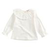Baby Girl Kids Ruffle Blouses Long Sleeves Solid Color Doll Collar T-Shirt Top Bottom Cotton Top Basic Tees Plain Shirt (White,6-9 Months,6 Months,9 Months)