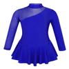 Aislor Kids Girls Mock Neck Mesh Splice Cutout Leotard Dress Figure Ice Skating Roller Skating Activedress Royal Blue 4 Years view 1