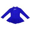 Aislor Kids Girls Mock Neck Mesh Splice Cutout Leotard Dress Figure Ice Skating Roller Skating Activedress Royal Blue 4 Years view 3