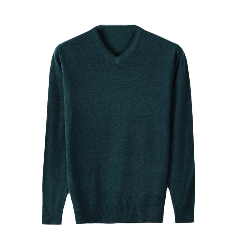 Autumn Men's V-Neck Thin Wool Bottoming Sweater Classic Style Business Casual Pullover Male Clothes Green M
