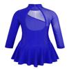 Aislor Kids Girls Mock Neck Mesh Splice Cutout Leotard Dress Figure Ice Skating Roller Skating Activedress Royal Blue 12 Years view 2