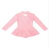 Aislor Kids Girls Mock Neck Mesh Splice Cutout Leotard Dress Figure Ice Skating Roller Skating Activedress Pearl Pink 12 Years view 4