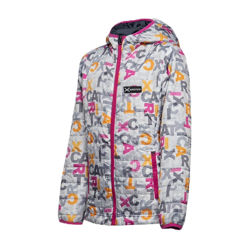 Arctix Kids' Aero Hooded Jacket, Letter Toss Print Pink Multi, Small