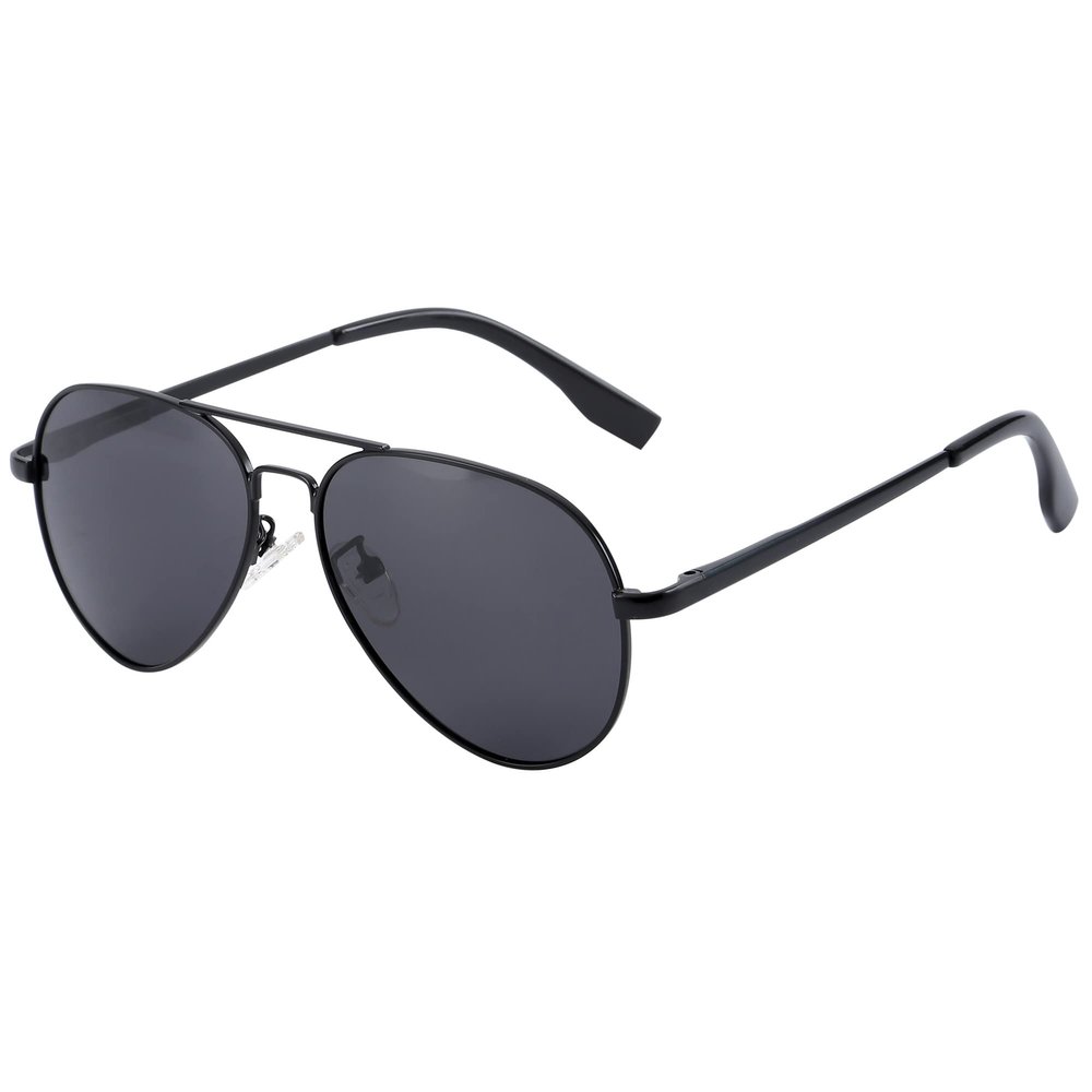 Onrtry Small Polarized Aviator Sunglasses for Boys Girls Classic Metal Frame Mirrored Lens Sun Glasses - 52MM(Black Frame/Grey Lens)