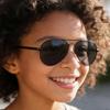 Onrtry Small Polarized Aviator Sunglasses for Boys Girls Classic Metal Frame Mirrored Lens Sun Glasses - 52MM(Black Frame/Grey Lens) view 2