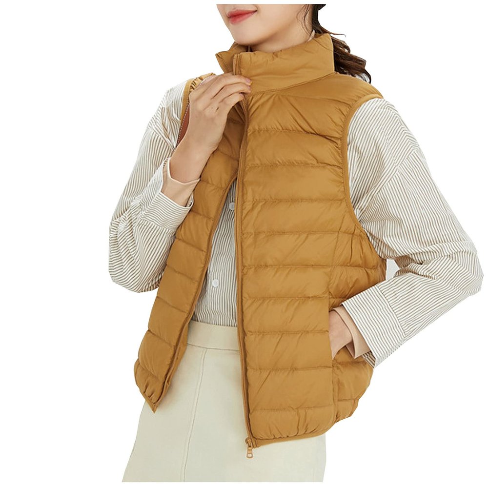 tuduoms Women's Packable Down Vest Ultra-light Quilted Padded Puffer Outerwear Jacket Vests Teen Girl Cute Warm Zip Coats