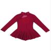 Jowowha Kids Girls Long Sleeves Mock Neck Mesh Splice Dancewear Figure Ice Skating Dresses Burgundy 12 view 3