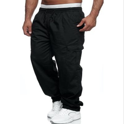 Rela Bota Men's Cargo Pants Relaxed Fit Sport Pants Jogger Sweatpants Drawstring Outdoor Trousers with Pockets Black 4XL