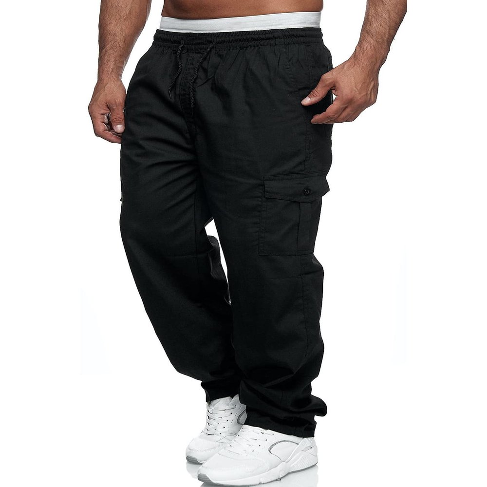 Rela Bota Men's Cargo Pants Relaxed Fit Sport Pants Jogger Sweatpants Drawstring Outdoor Trousers with Pockets Black 4XL