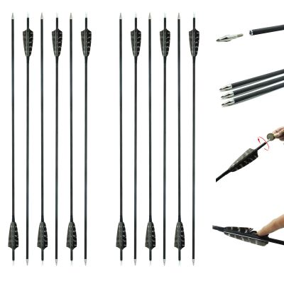 6/12 Pcs Carbon Arrows 30 Inch for Archery Shooting Spine 500 Arrows with Natural Feathers Competition Practice Hunting for Traditional Long Recurve Bows and Compound Bows (12 Pcs)