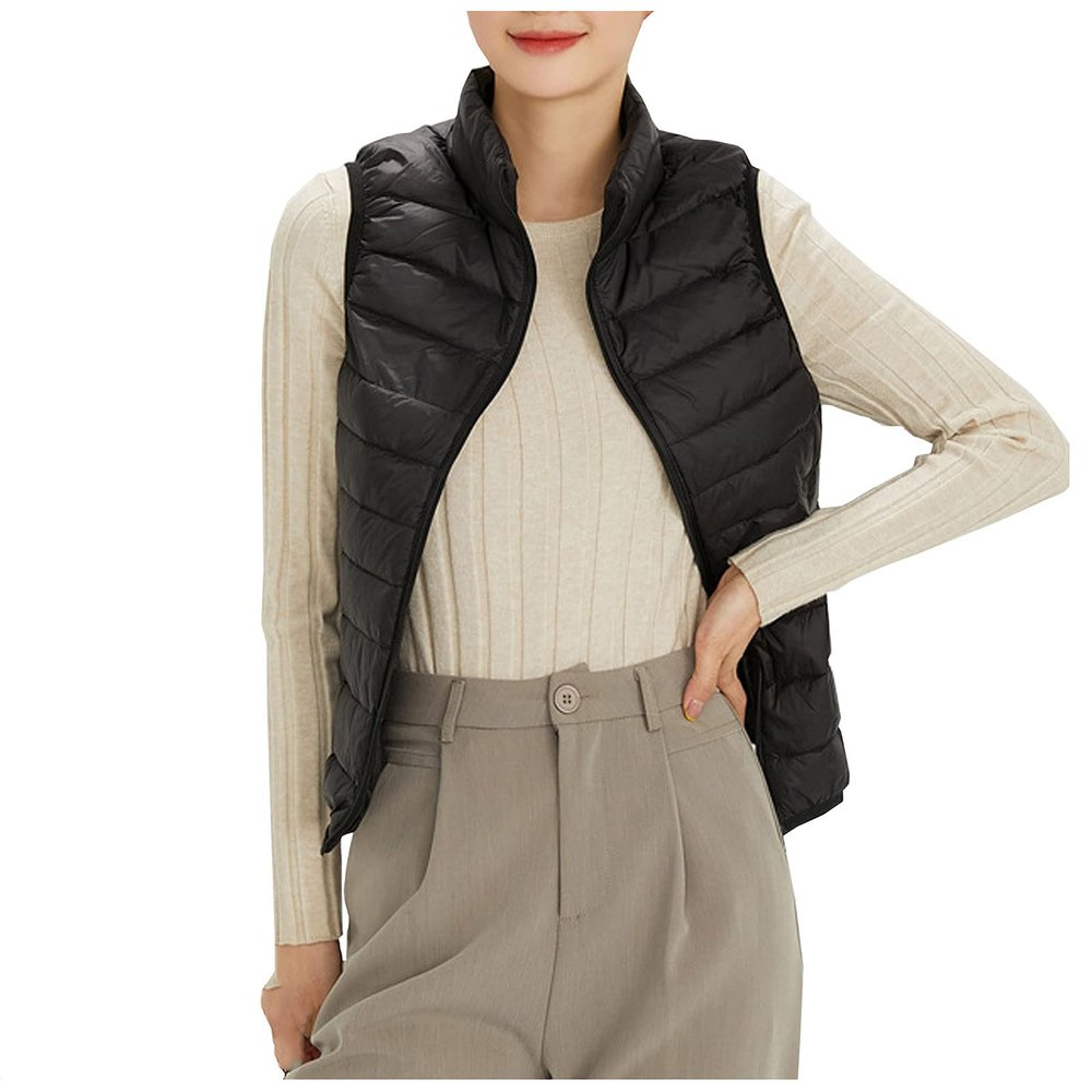 tuduoms Women's Packable Down Vest Ultra-light Quilted Padded Puffer Outerwear Jacket Vests Teen Girl Cute Warm Zip Coats