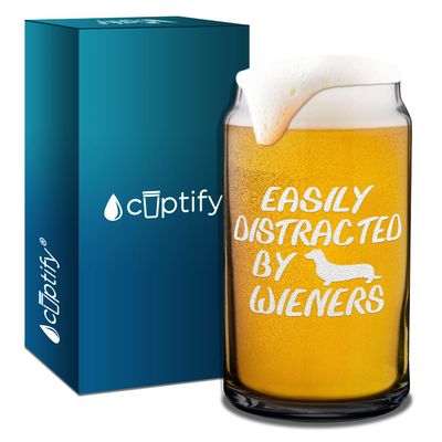 Cuptify Easily Distracted by Wieners Etched 16 oz Engraved Beer Can Glass Birthday Gift for Women, Men and Pet Dog Lovers
