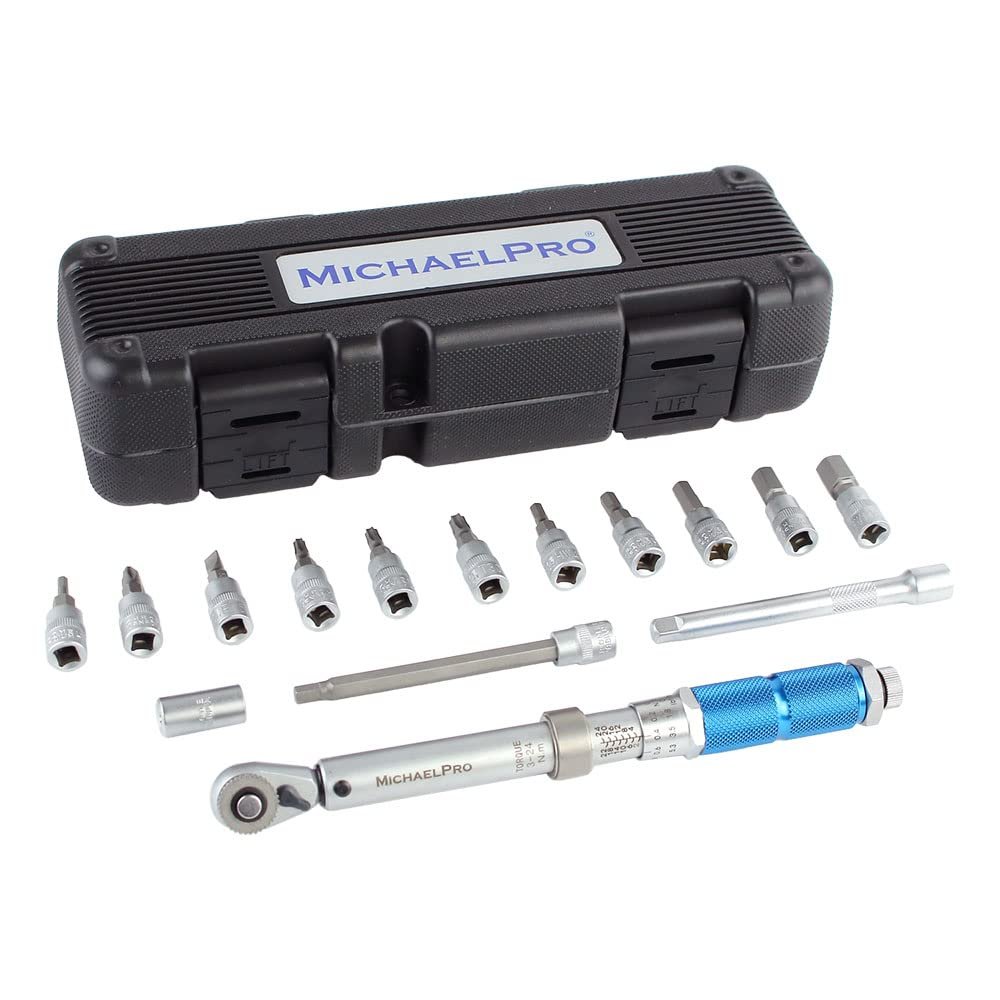 MichaelPro MP001199 1/4-inch Drive Click Torque Wrench Set, 3  24 N-m, All-in-1 Bicycle Maintenance Kit, with Bits and Extension Bars