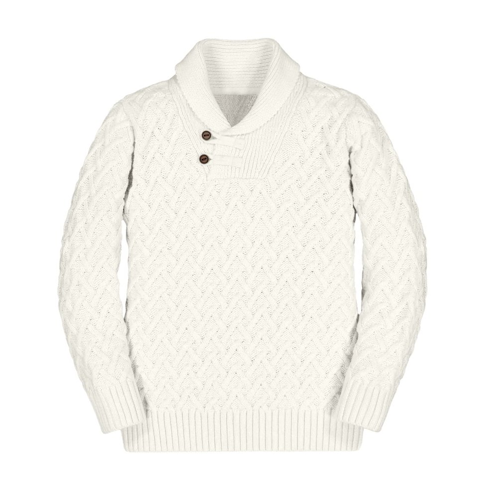 Teurkia Boys' Casual Knit Cable Turtleneck Sweater Rib Cuff Pullover for Kids White