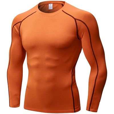 Orange Men's Compression Shirt Long Sleeve Athletic Workout T-Shirts Top Active Sport Baselayer Undershirt Gear Shirt