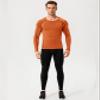 Orange Men's Compression Shirt Long Sleeve Athletic Workout T-Shirts Top Active Sport Baselayer Undershirt Gear Shirt view 3