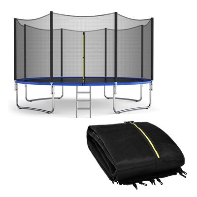Giantex Trampoline Safety Net, 8 10 12 14 15 16Ft Weather-Resistant Replacement Enclosure Net for Round Frame, with Double-Headed Zippers, Protection Buckles & Enhanced Hook (14FT 8 Poles)