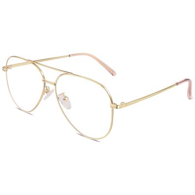 GQUEEN Fake Glasses Women Men Clear Lens Metal Frame UV400 Protection Fashion Retro Pilot Style Eyeglasses