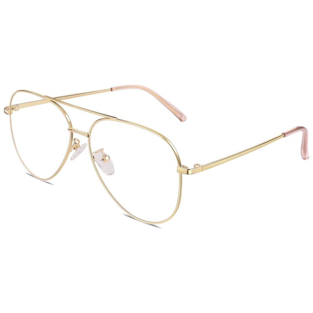 GQUEEN Fake Glasses Women Men Clear Lens Metal Frame UV400 Protection Fashion Retro Pilot Style Eyeglasses