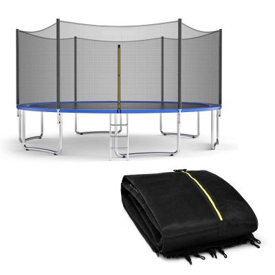 Giantex Trampoline Safety Net, 8 10 12 14 15 16Ft Weather-Resistant Replacement Enclosure Net for Round Frame, with Double-Headed Zippers, Protection Buckles & Enhanced Hook (12Ft 8 Poles)