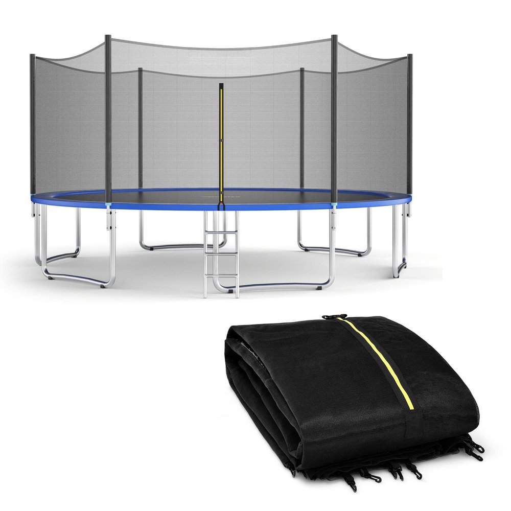 Giantex Trampoline Safety Net, 8 10 12 14 15 16Ft Weather-Resistant Replacement Enclosure Net for Round Frame, with Double-Headed Zippers, Protection Buckles & Enhanced Hook (12Ft 8 Poles)
