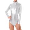 ABAFIP Women's Metallic Liquid Shiny Long Sleeve Lycra Spandex Gymnastic Ballet Dance Leotard Bodysuit Faux Leather Stage Dancewear Performance Costume Silver Medium view 4