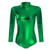 ABAFIP Women's Metallic Liquid Shiny Long Sleeve Lycra Spandex Gymnastic Ballet Dance Leotard Bodysuit Faux Leather Stage Dancewear Performance Costume Dark Green 3X-Large view 1